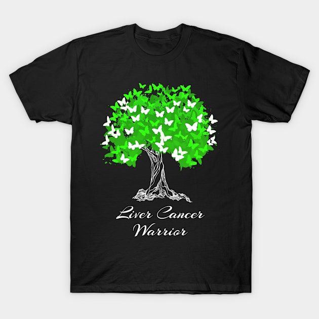 Liver Cancer Warrior Green Ribbon Tree With Butterflies T-Shirt by MerchAndrey